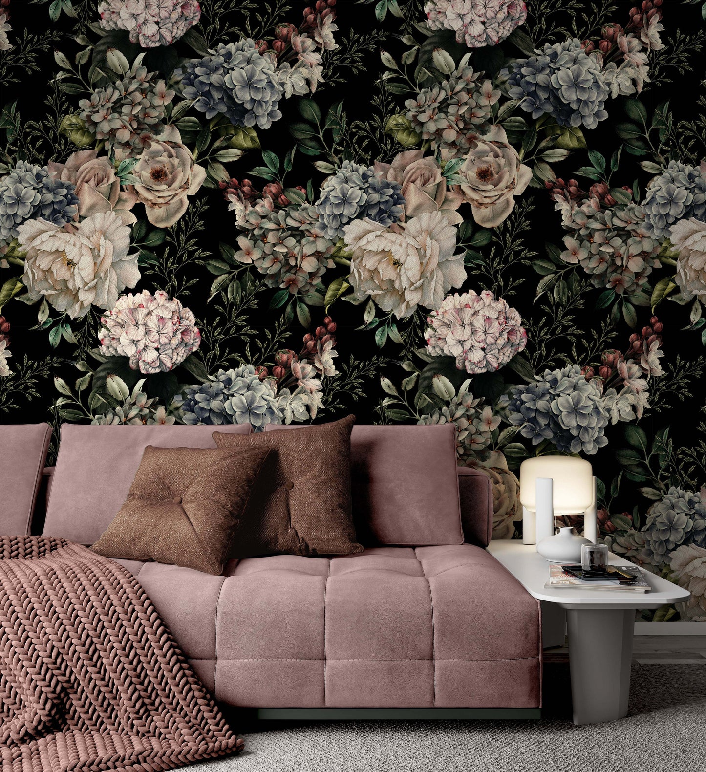 Floral Pattern With Flowers On Dark Background Wallpaper Restaurant Cafe Office Living Room Bedroom Mural Home Wall Art