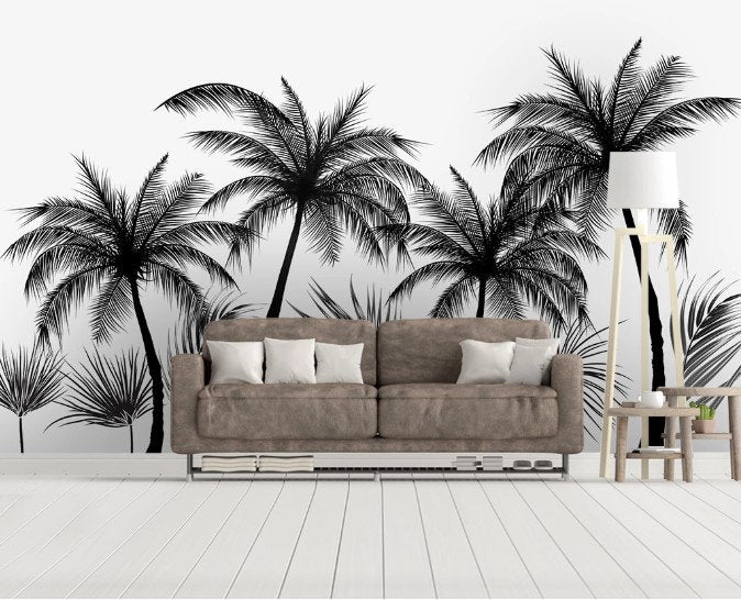Exotic Palm Trees and Plants Floral Background Wallpaper Restaurant Cafe Office Living Room Bedroom Mural Home Wall Art