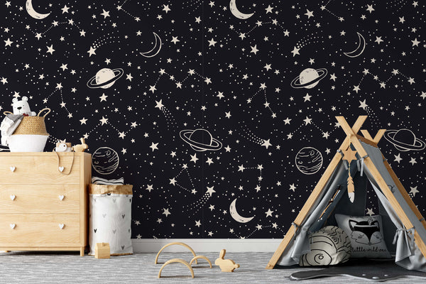 Space Planets Comets Constellations and Stars Astronomical Background Wallpaper Children Kids Room Bedroom Mural Home Decor Wall Art