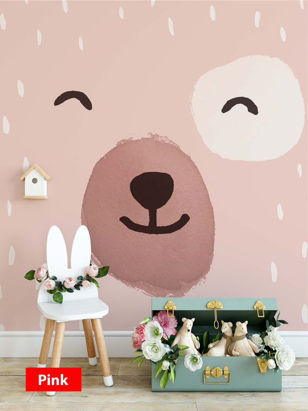 Cute Pink And Blue Bear Animal Wallpaper Children Kids Room Bedroom Mural Home Decor Wall Art Removable