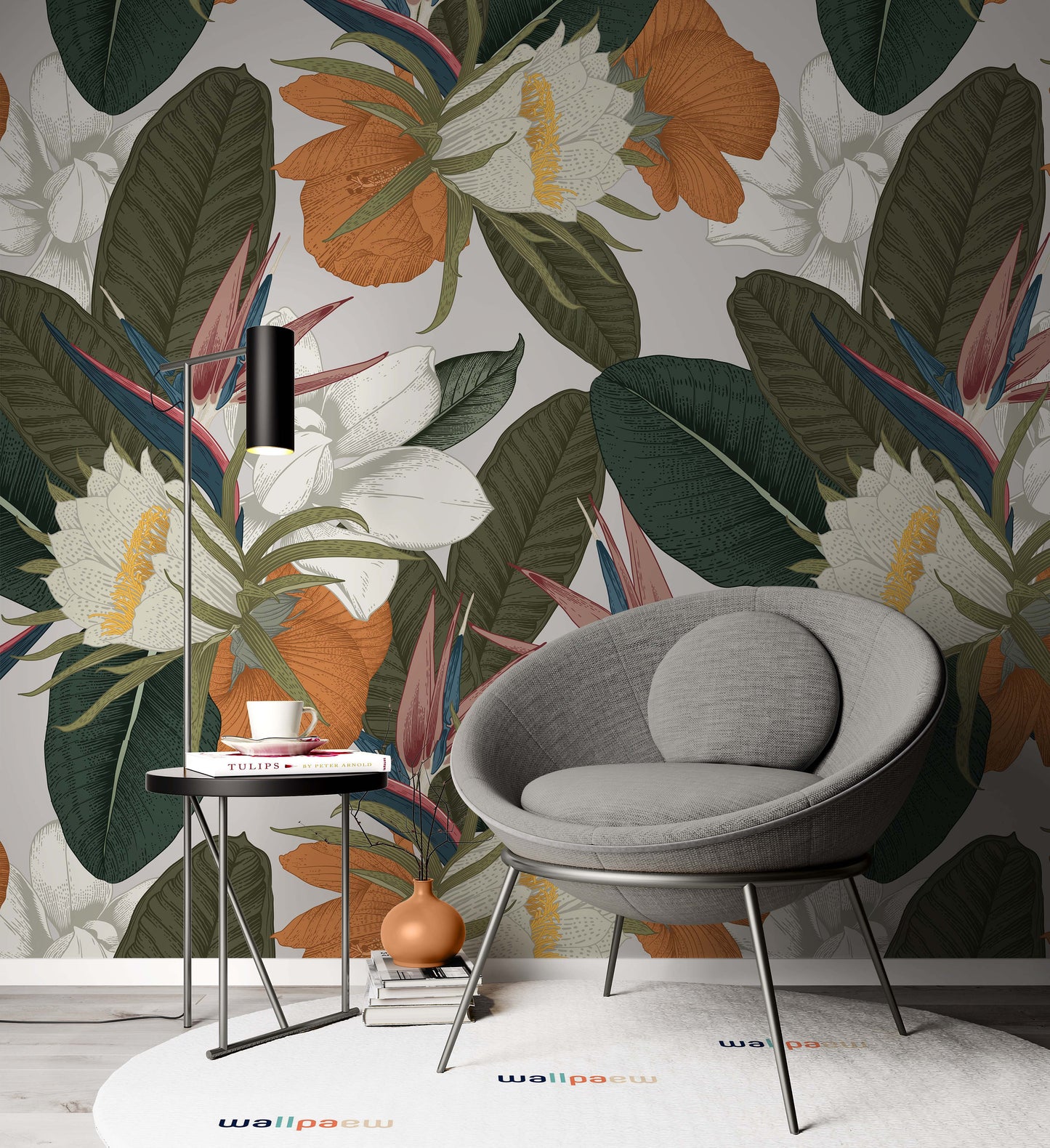 Floral Pattern with Tropical Flowers on Light Background Wallpaper Restaurant Living Room Cafe Office Bedroom Mural Home Wall Art