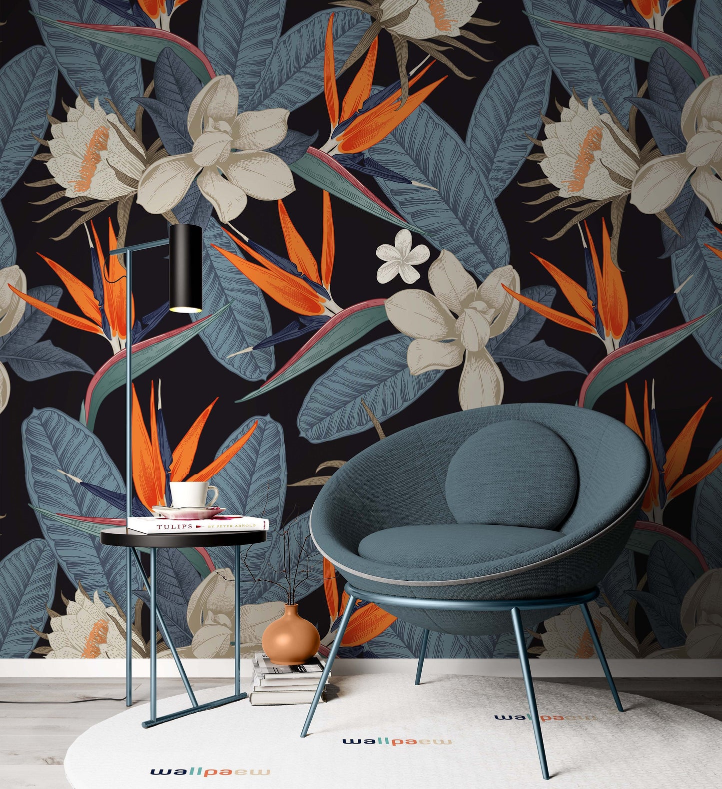 Botanical Flowers on The Dark Background Modern Leaves Floral Wallpaper Restaurant Living Room Cafe Office Bedroom Mural Home Wall Art