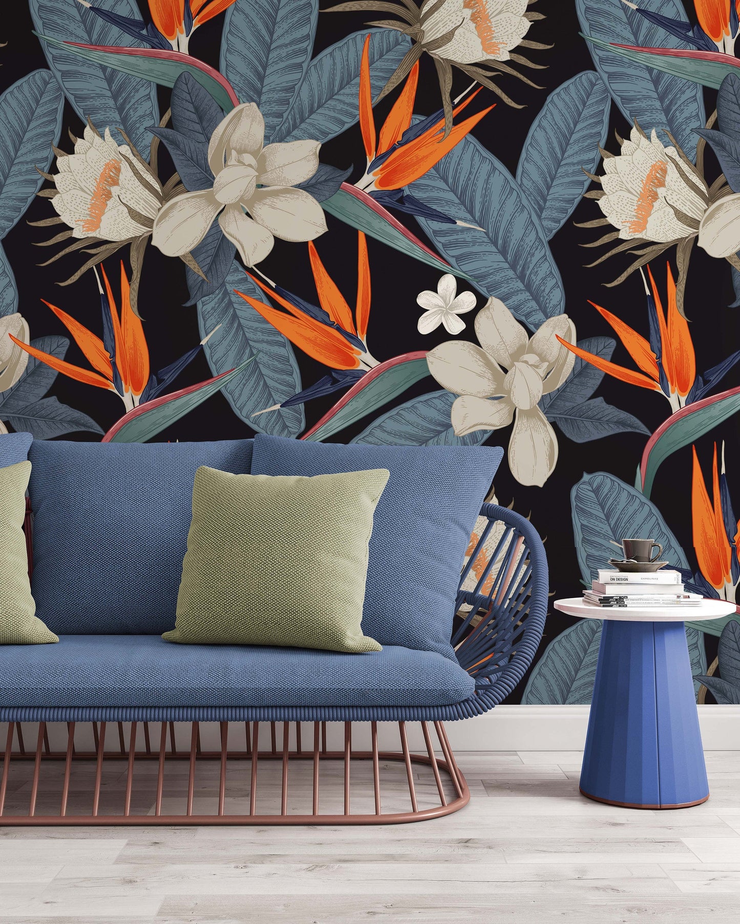 Botanical Flowers on The Dark Background Modern Leaves Floral Wallpaper Restaurant Living Room Cafe Office Bedroom Mural Home Wall Art