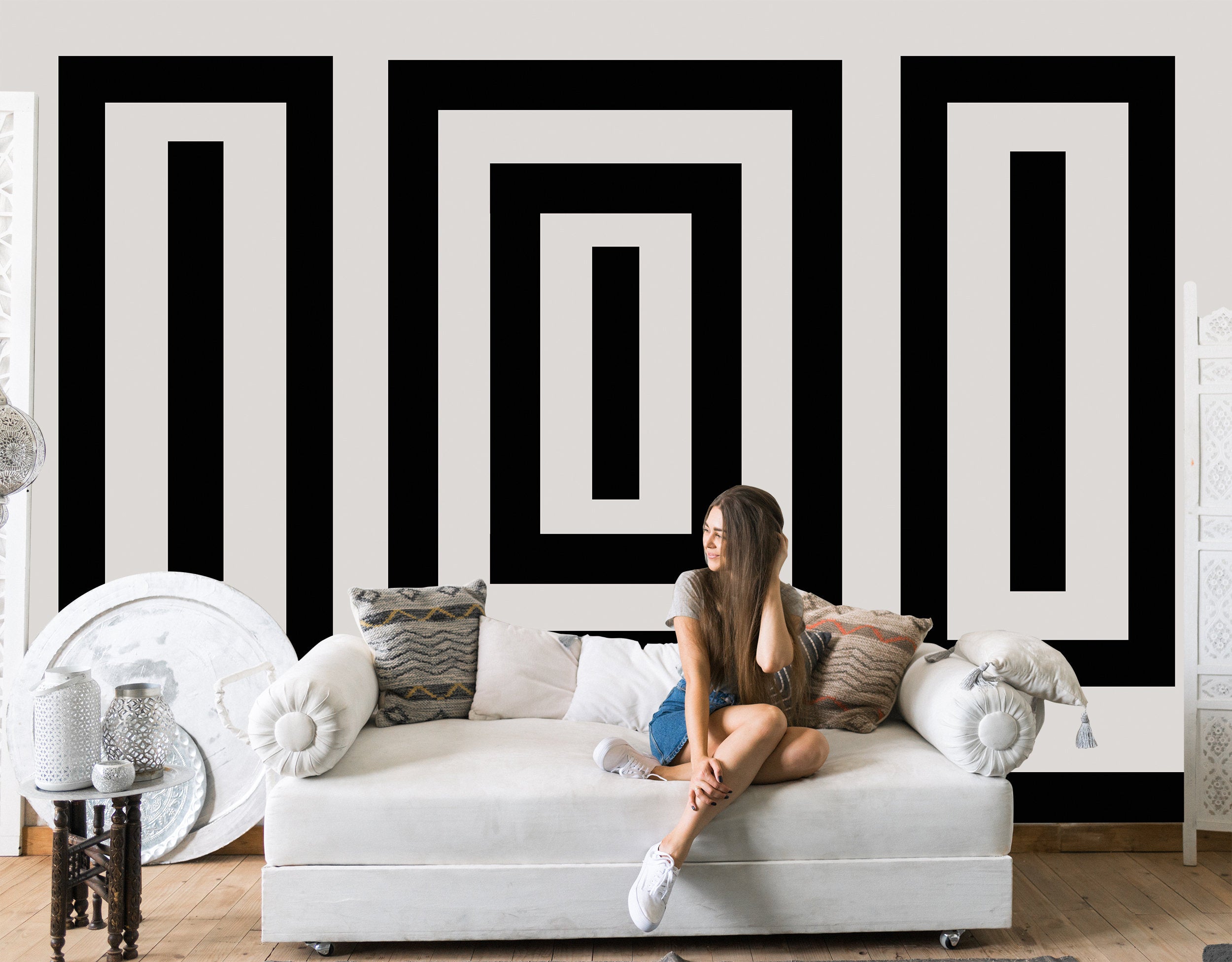 Black Rectangles Lines On White Geometric Shapes Wallpaper