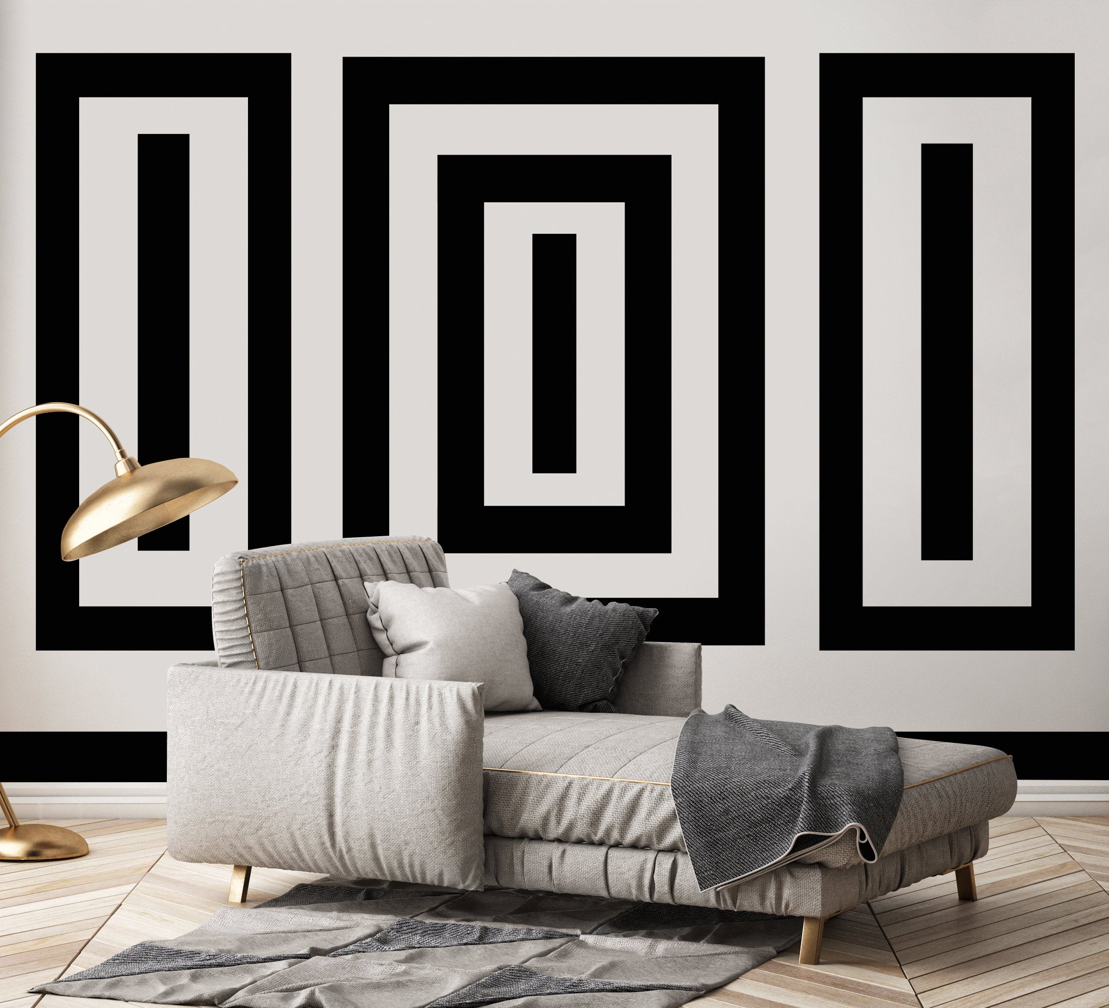 Black Rectangles Lines On White Geometric Shapes Wallpaper