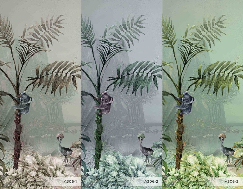 Tropical Jungle Plants Leaves Koala Trees Floral Wallpaper