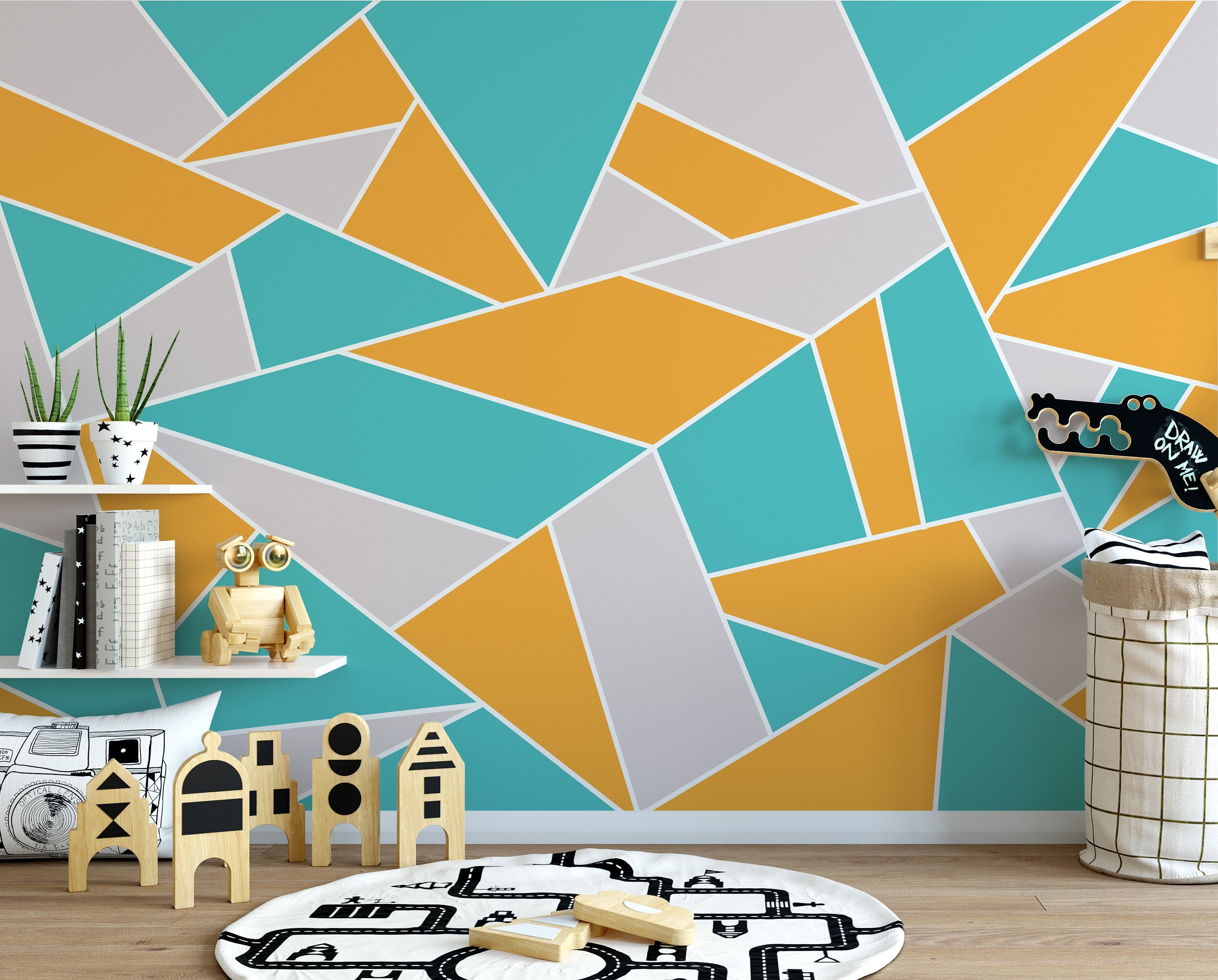 Geometric Colorful Trapezoid Shapes Modern Design Wallpaper Kids Room Children Wall Decor Mural Art Removable