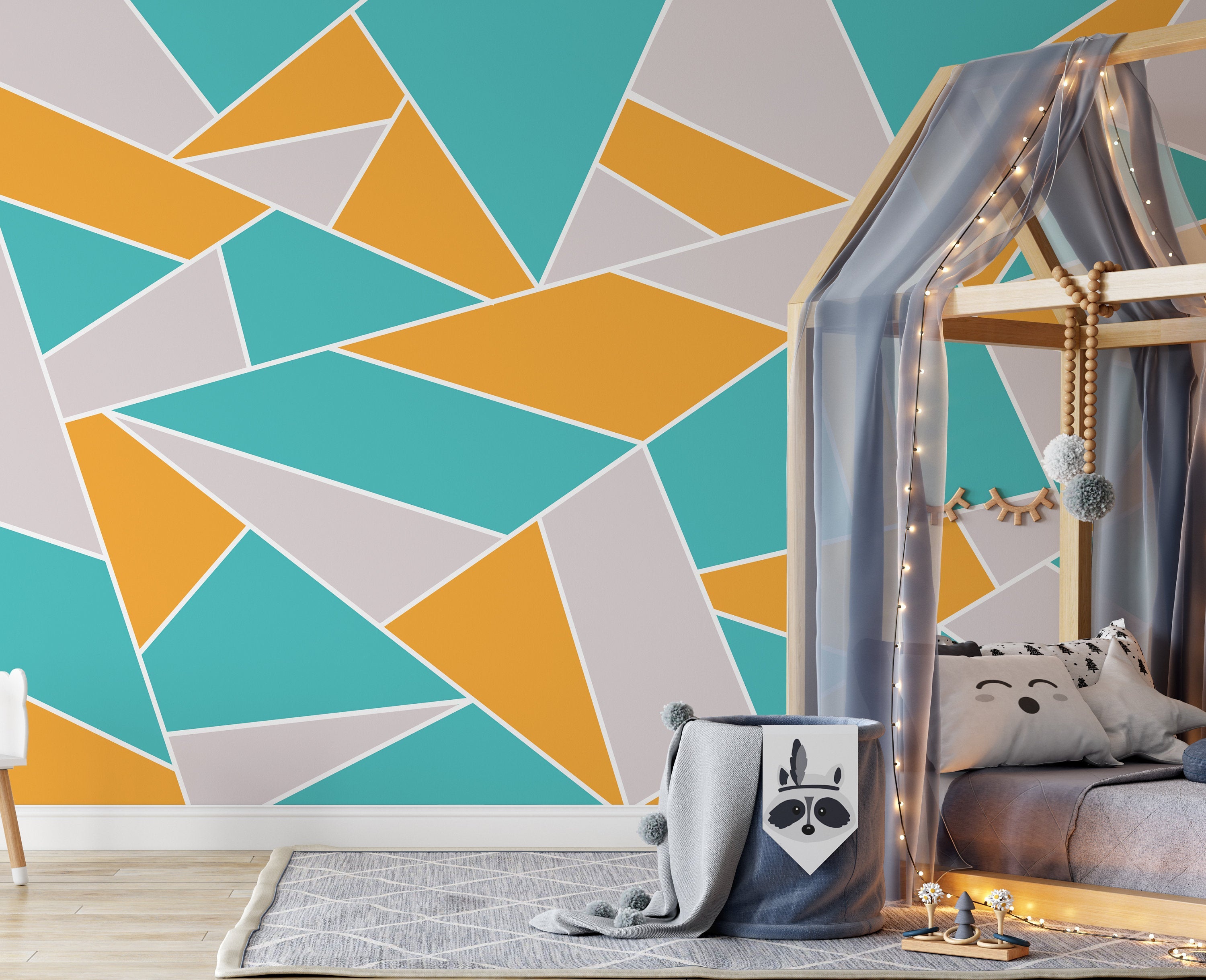 Geometric Colorful Trapezoid Shapes Modern Design Wallpaper Kids Room Children Wall Decor Mural Art Removable