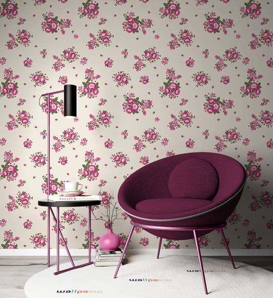 Pink Flowers Floral Pattern Modern Wallpaper Restaurant Living Room Cafe Office Bedroom Mural Home Wall Art