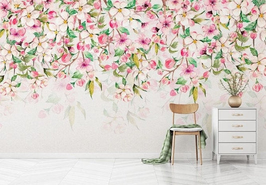 Pink Garden Flowers Floral Pattern Modern Design Wallpaper Restaurant Living Room Cafe Office Bedroom Mural Home Wall Art