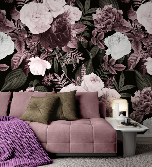 Pink White Red Roses On The Dark Background Floral Wallpaper