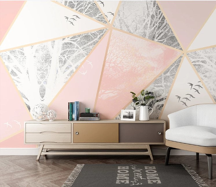 Geometric Shapes Marble Texture Abstract Pink Wallpaper Bathroom Restaurant Bedroom Living Room Cafe Office Mural Home Decor Wall