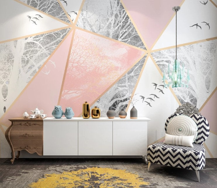 Geometric Shapes Marble Texture Abstract Pink Wallpaper Bathroom Restaurant Bedroom Living Room Cafe Office Mural Home Decor Wall