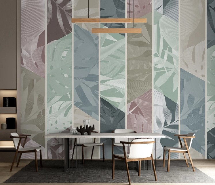 Leaves in The Vertical Lines Floral Pattern Modern Design Wallpaper Restaurant Living Room Cafe Office Bedroom Mural Home Wall Art