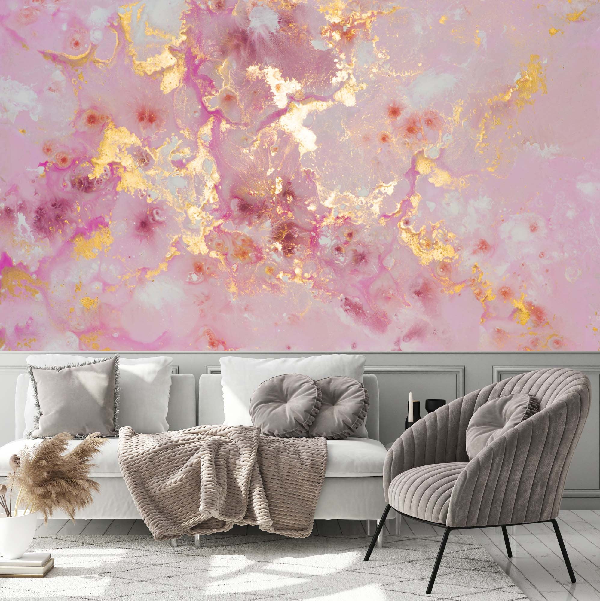 Pink Gold Abstract Painting Modern Design Background Wallpaper Cafe Restaurant Decoration Living Room Bedroom Mural Home Decor Wall Art