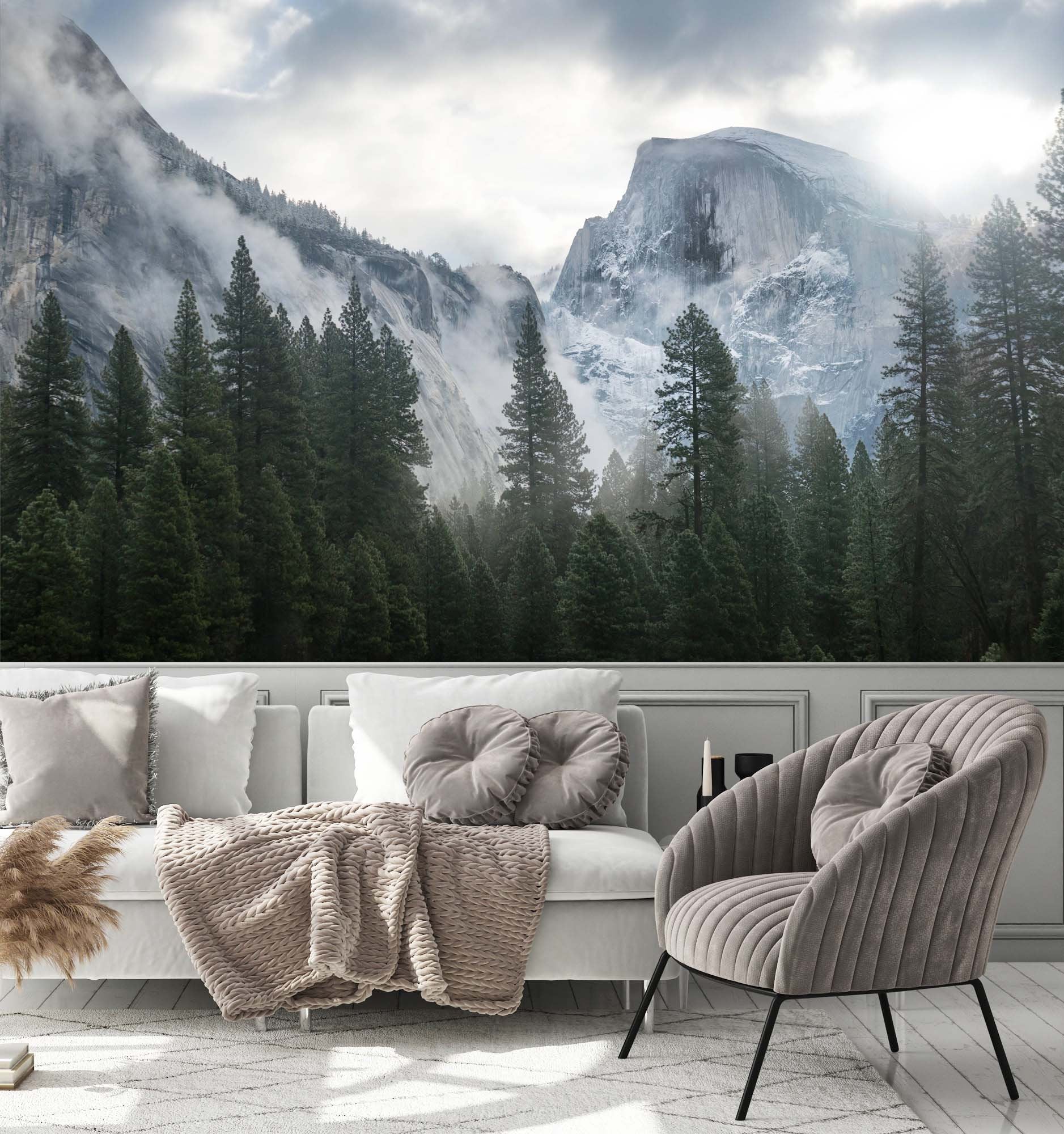 Misty Snowy Mountain Forest Landscape Nature Wallpaper Cafe Restaurant Decoration Living Room Bedroom Wall Covering Mural Home Decor Art