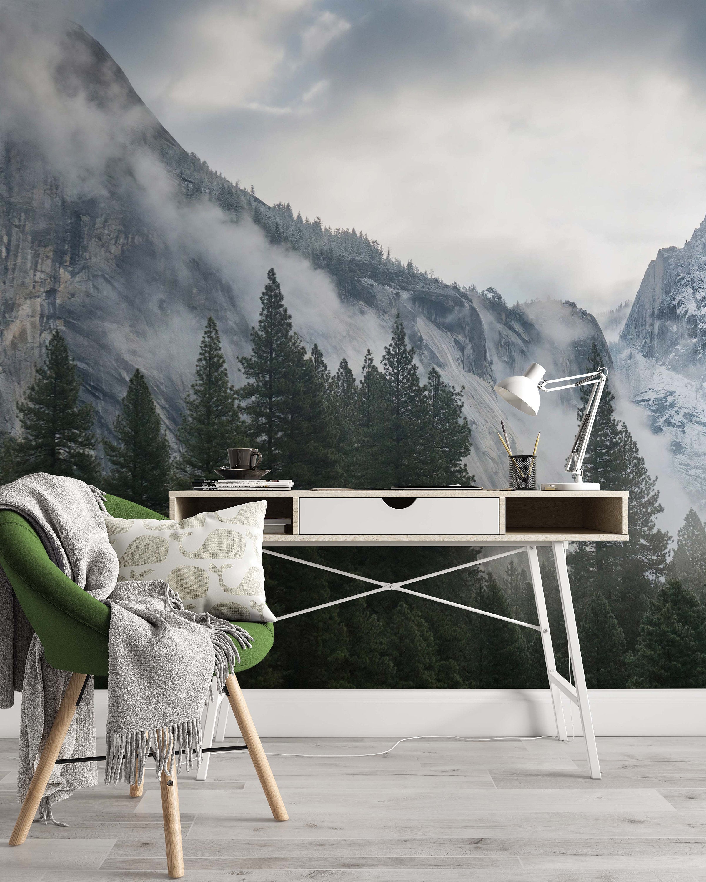 Misty Snowy Mountain Forest Landscape Nature Wallpaper Cafe Restaurant Decoration Living Room Bedroom Wall Covering Mural Home Decor Art