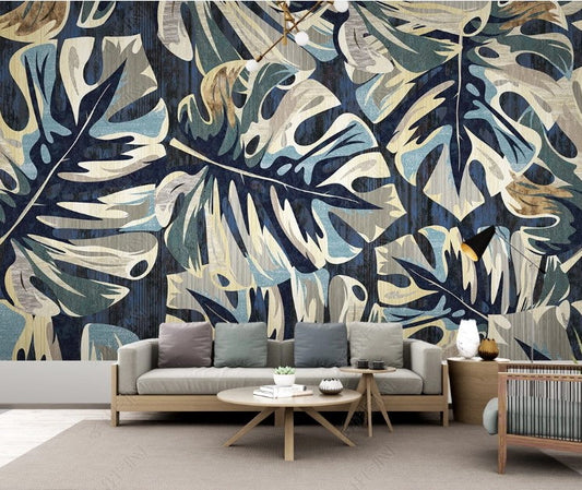 Watercolor Exotic Leaves Flowers Floral Murals Modern Background Wallpaper Cafe Office Living Room Bedroom Mural Home Wall Art