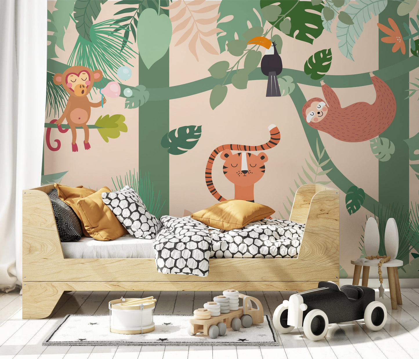 Tropical Jungle Animals Trees Plants Wallpaper Wall Art