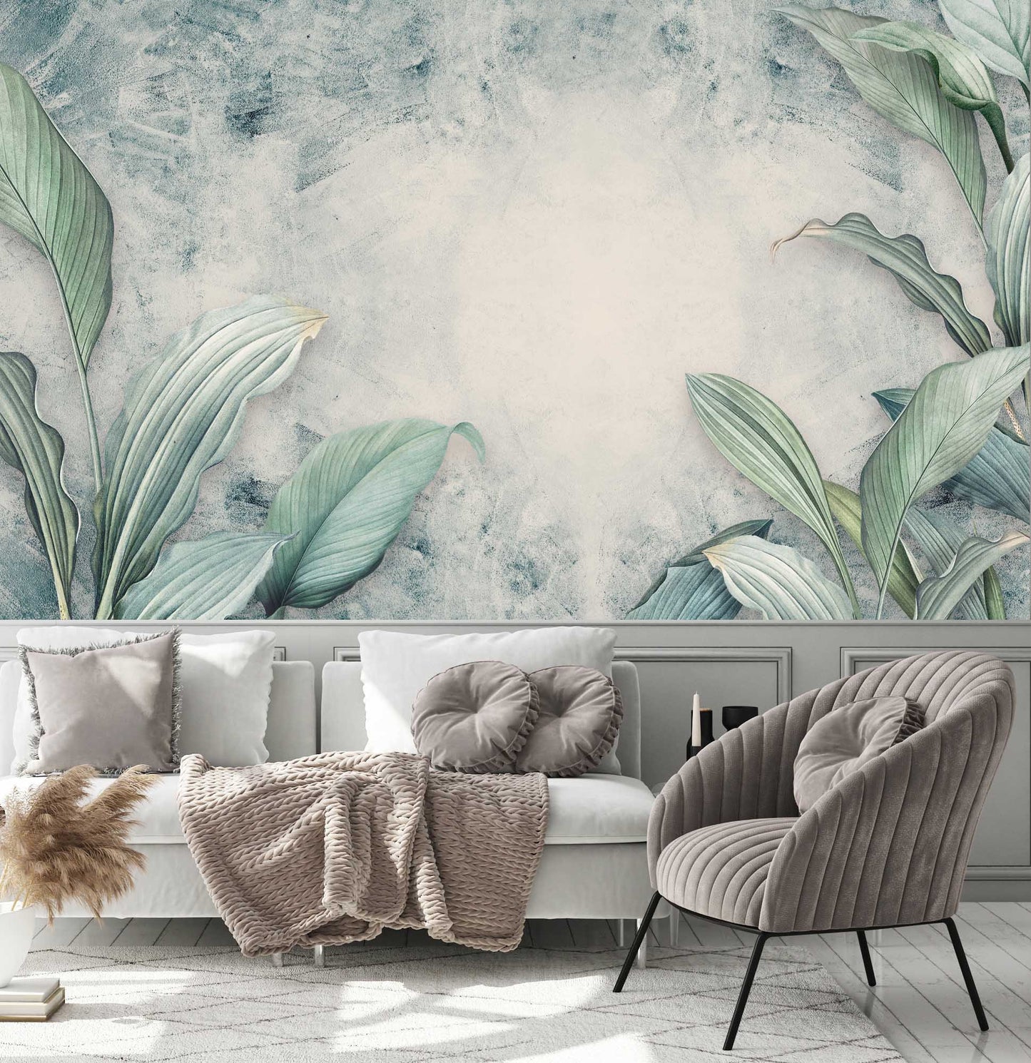 Botanical Light Green Leaves Plant Flower Floral Wallpaper