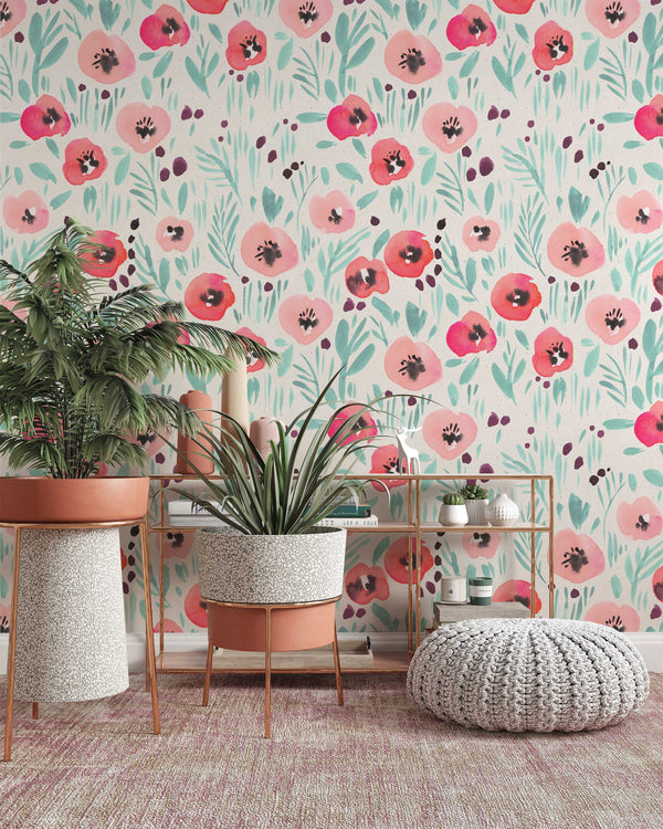 Pinkish Flowers Watercolor Modern Background Floral Wallpaper