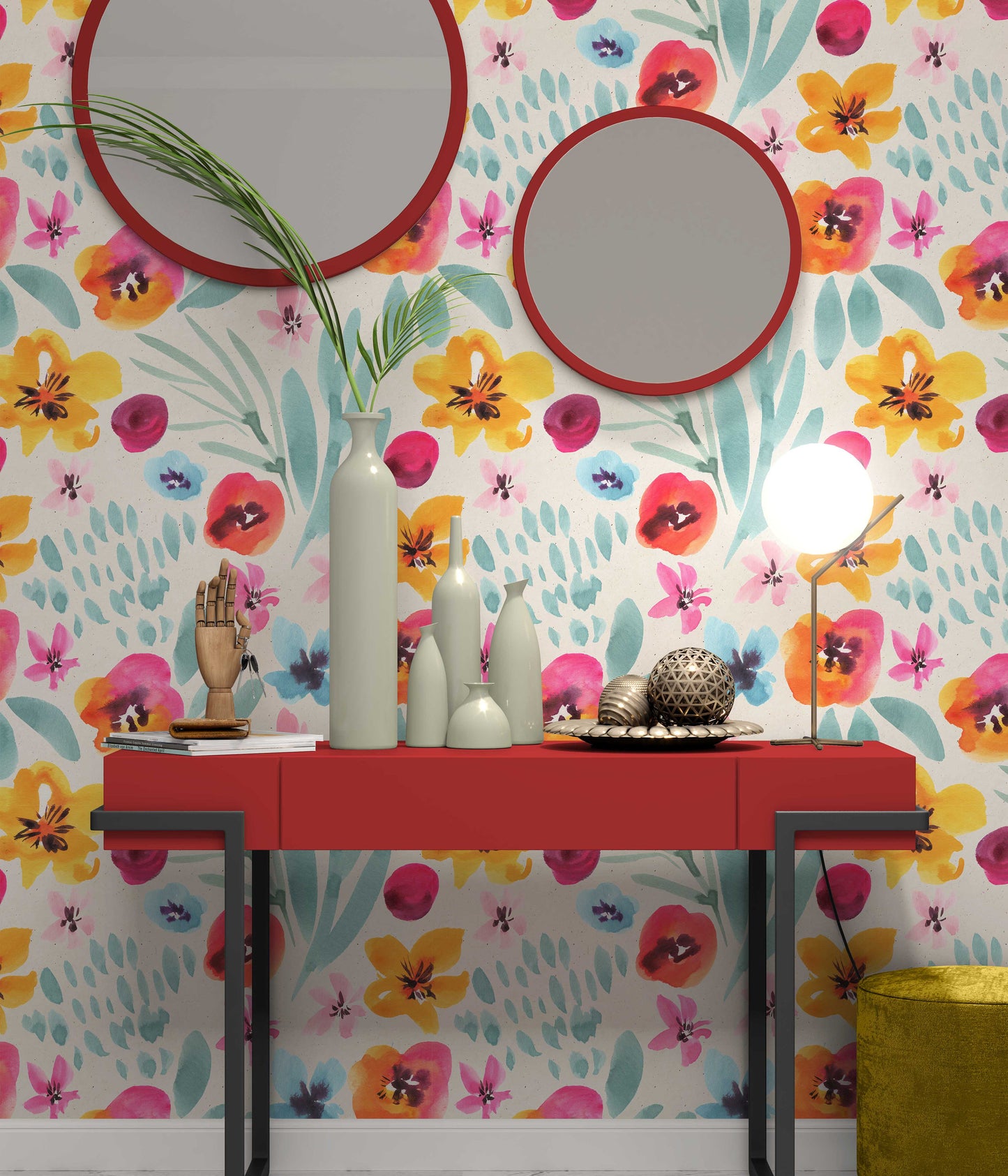 Watercolor Colorful Modern Design Flowers Floral Wallpaper