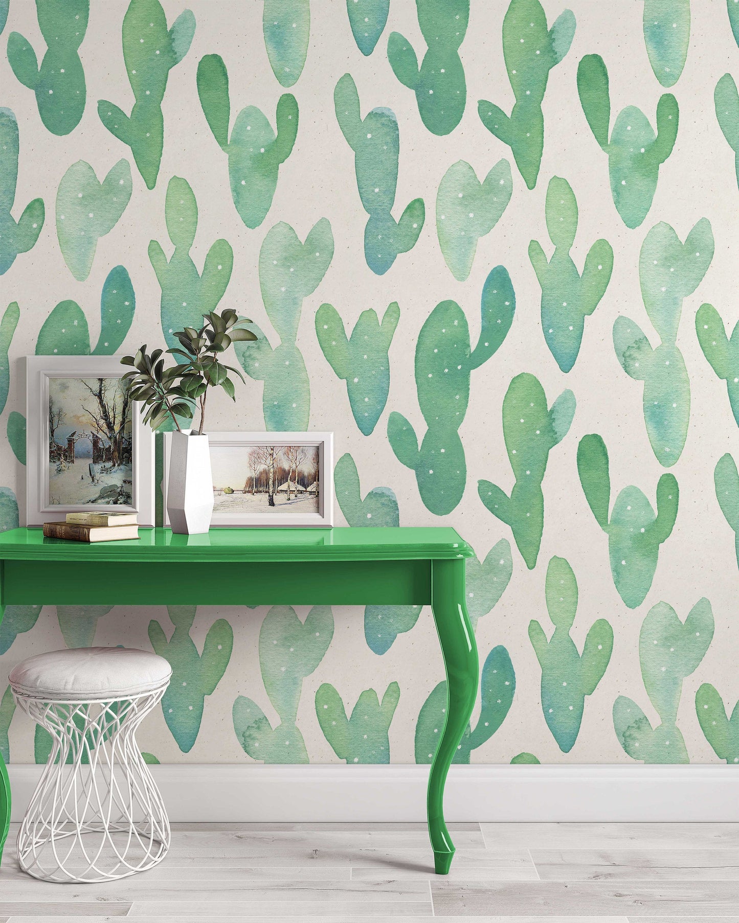Watercolor Cactuses Modern Design Plant Floral Wallpaper