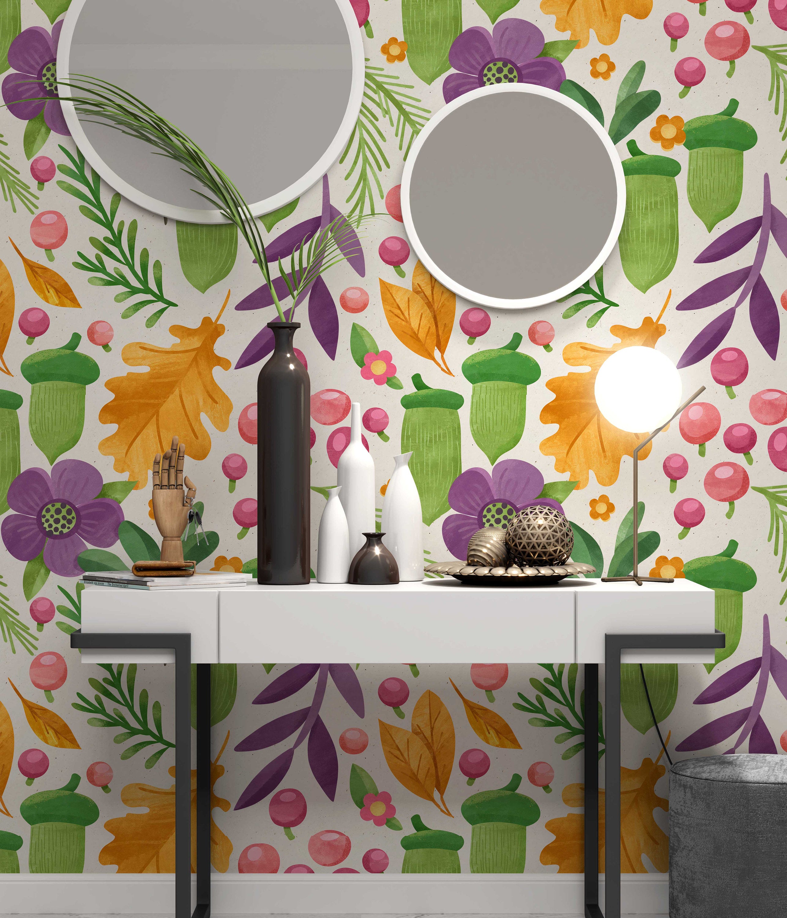 Colorful Plants Flowers Modern Design Wallpaper Wall Art