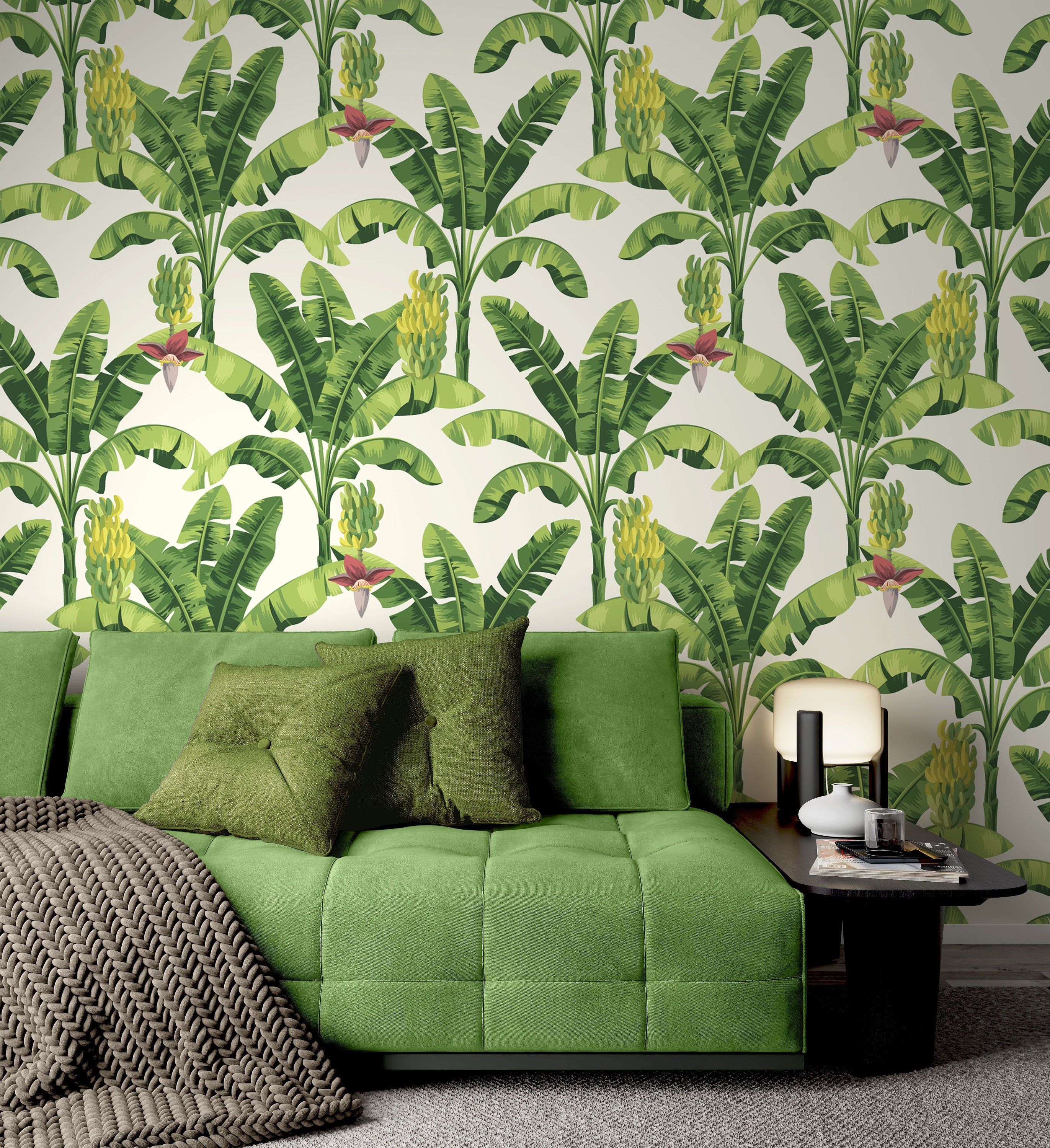 Tropical Banana Palm Tree Plants Leaves Floral Wallpaper