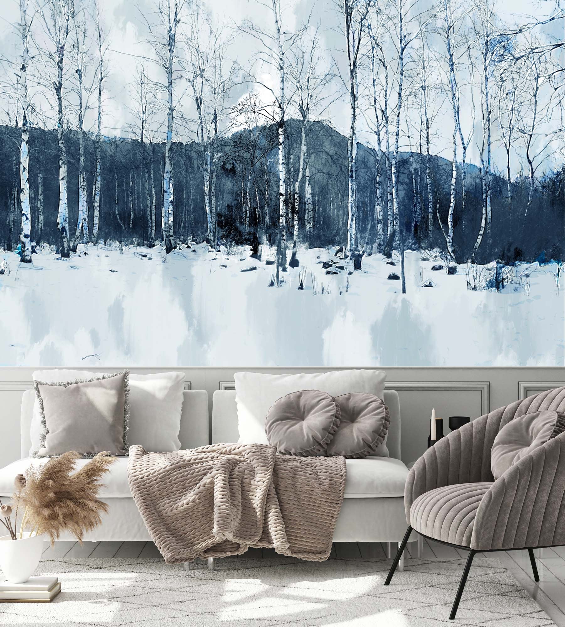 Abstract Trees in Winter Leaves Nature Wallpaper Cafe Restaurant Decoration Living Room Bedroom Wall Covering Mural Home Decor Art
