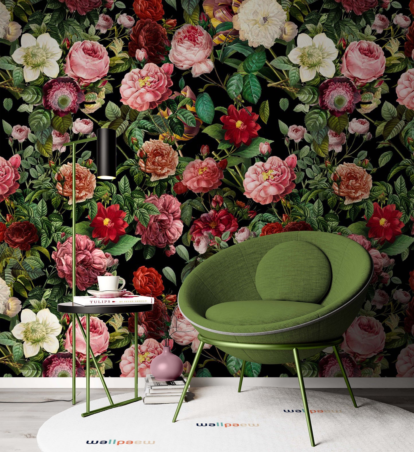 Colorful Roses Dark Floral Flowers Modern Background Wallpaper Living Room Cafe Restaurant Office Bedroom Mural Home Wall Art