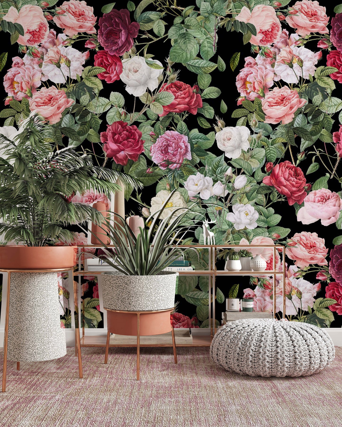 Colorful Roses Dark Floral Flowers Modern Background Wallpaper Bedroom Cafe Restaurant Living Room Office Mural Home Wall Art