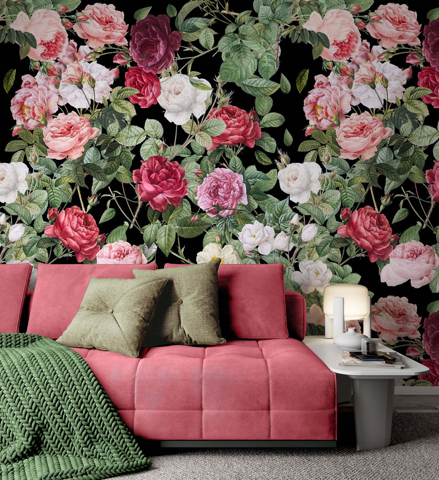 Colorful Roses Dark Floral Flowers Modern Background Wallpaper Bedroom Cafe Restaurant Living Room Office Mural Home Wall Art