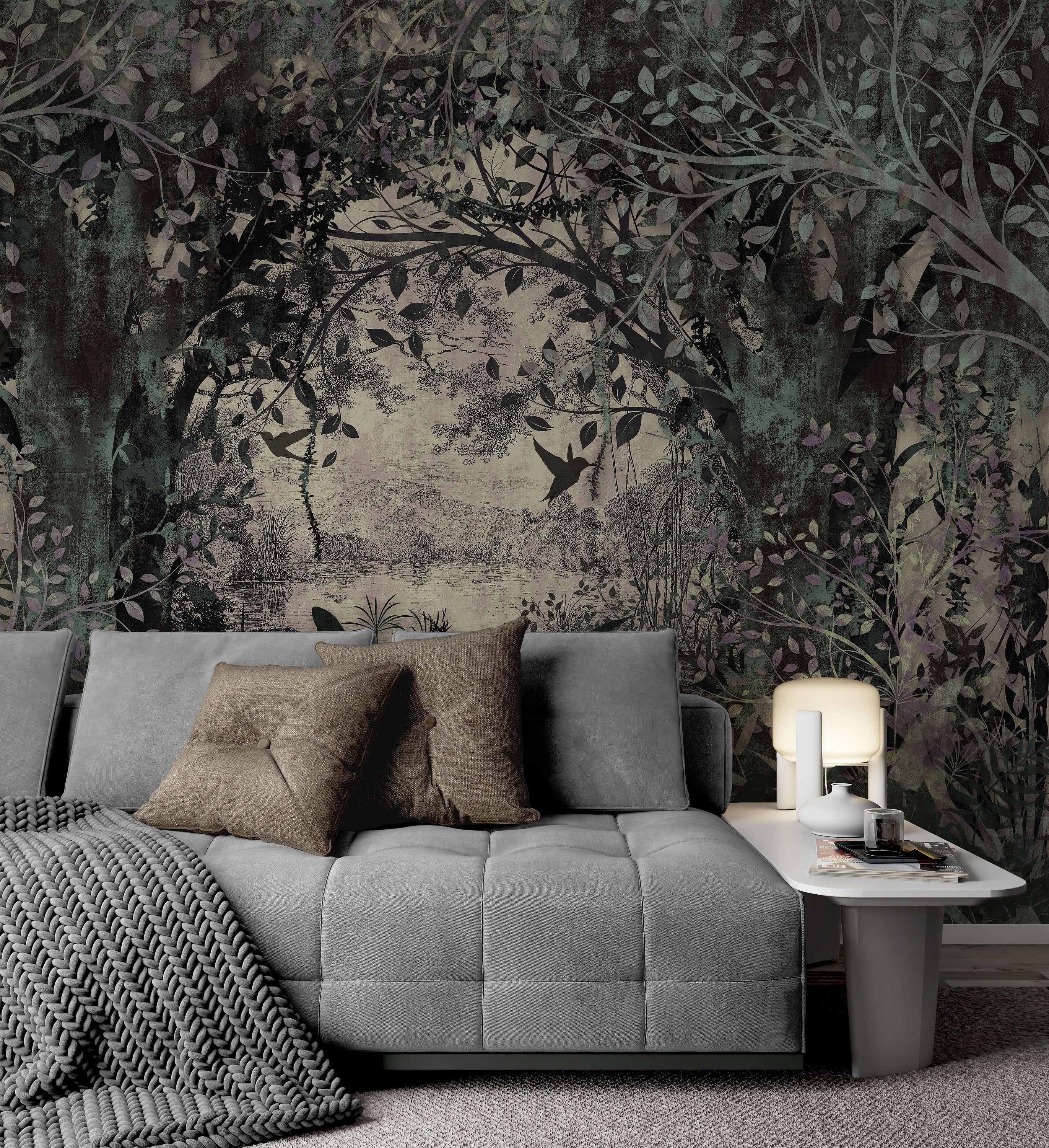Landscape in Classic Old Style Vintage Forest Wallpaper