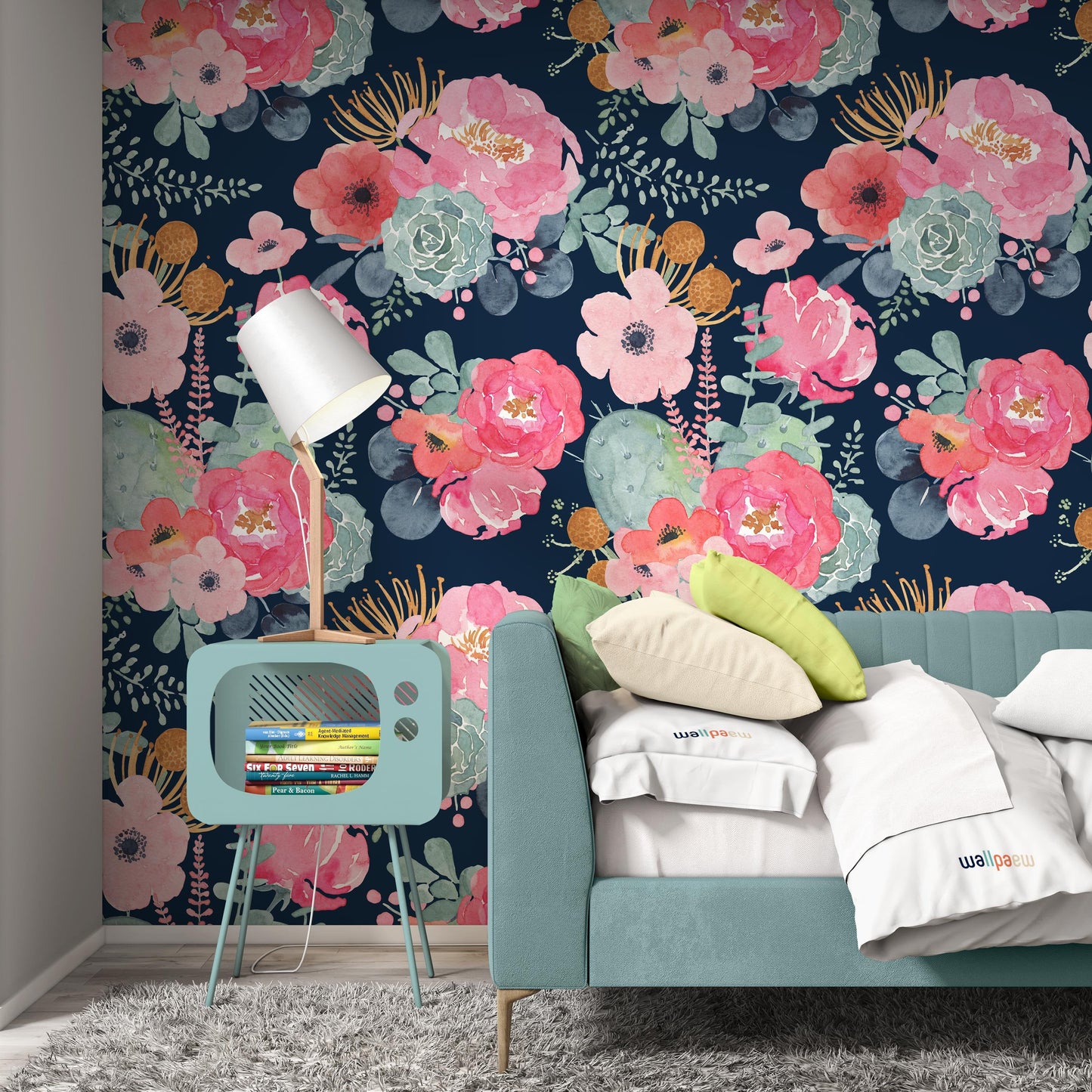 Watercolor Colorful Flowers On The Dark Background Wallpaper