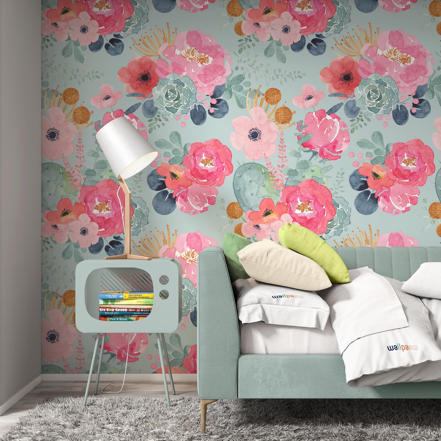 Watercolor Flowers On The Light Blue Background Wallpaper