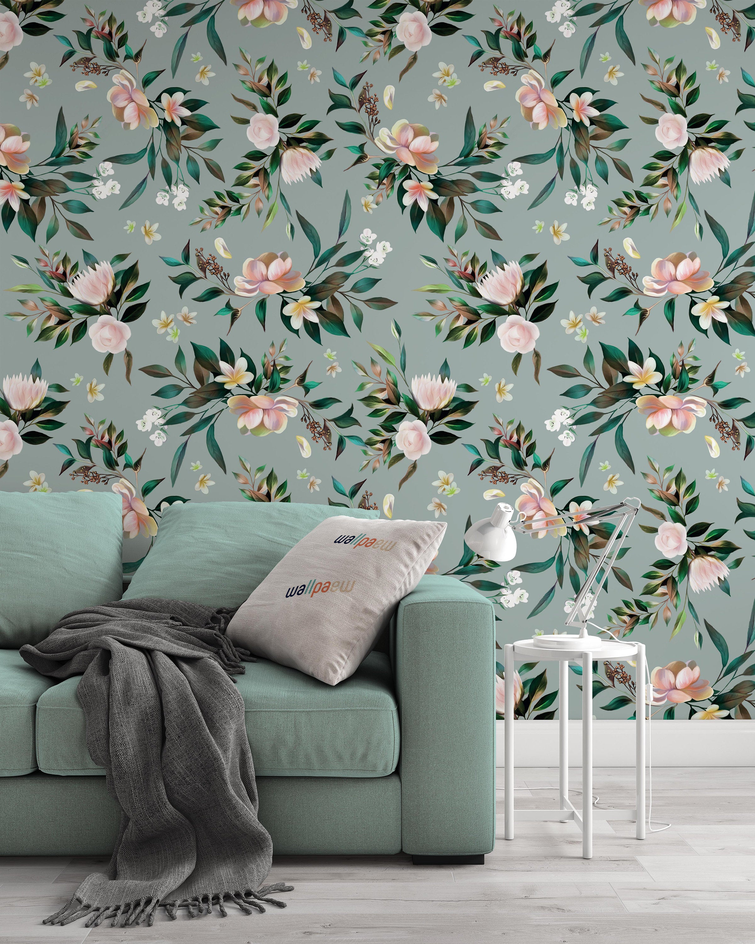 Fresh Floral Pattern with Braided Leaves Flowers Wallpaper