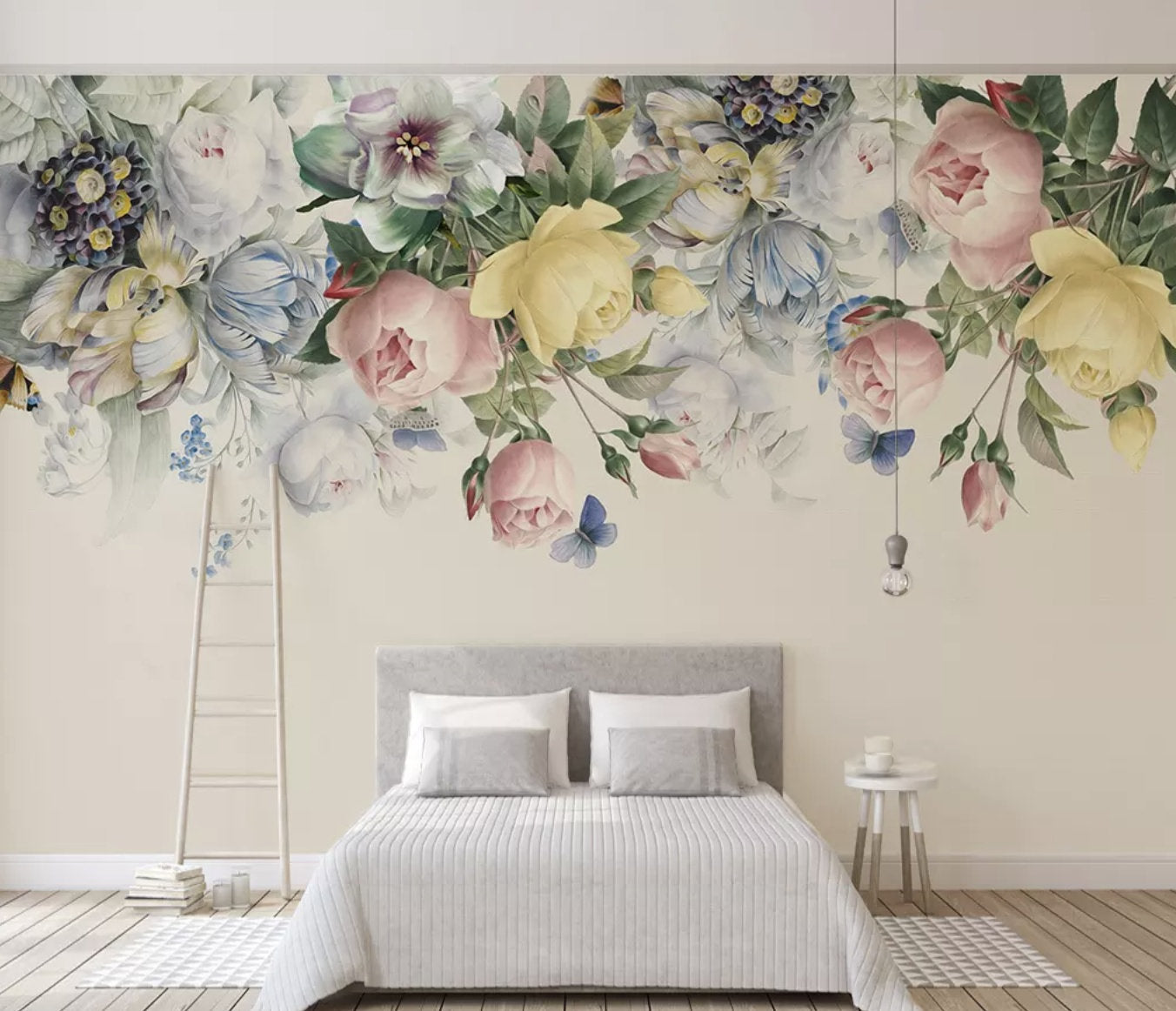 Multicolor Roses Leaves Flowers Floral Wallpaper Removable