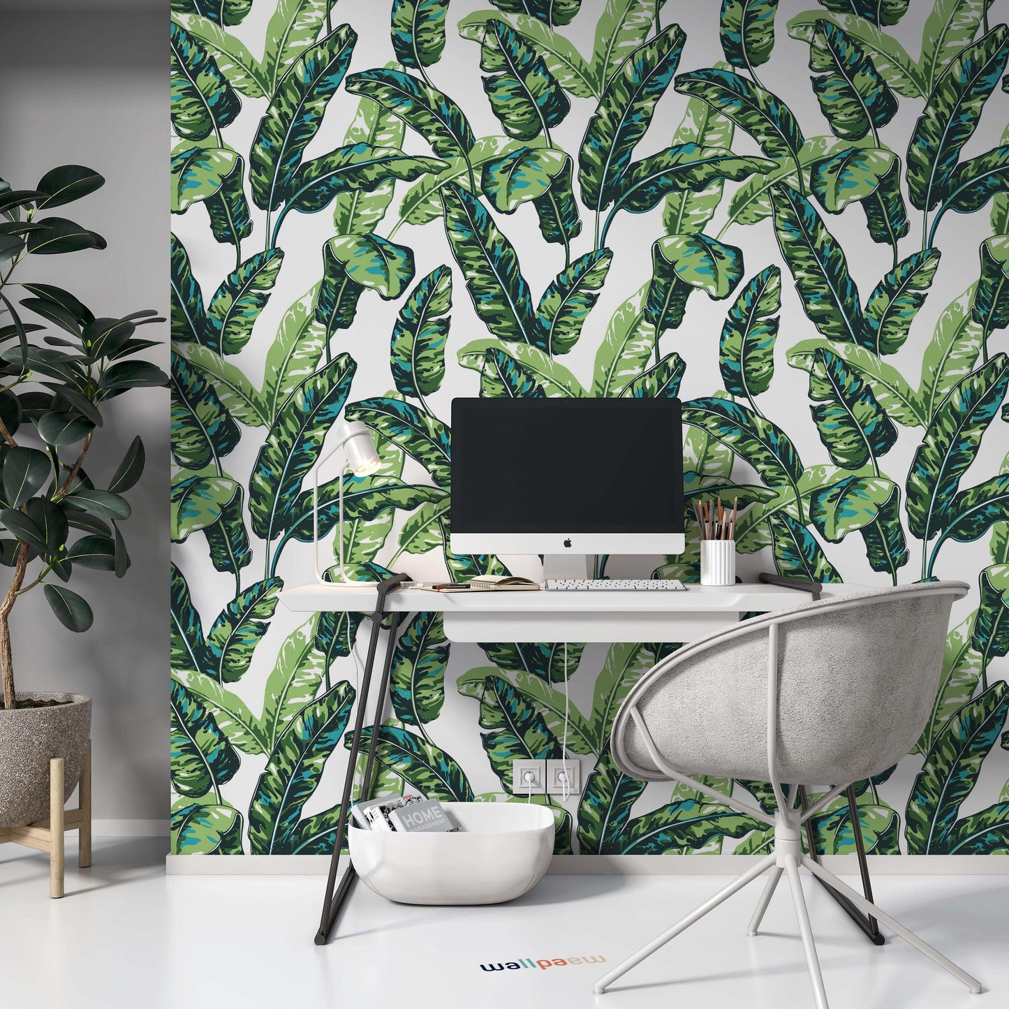 Tropical Banana Palm Leaves Plant Floral Flowers Background Floral Wallpaper Living Room Cafe Restaurant Office Bedroom Mural Home Wall Art
