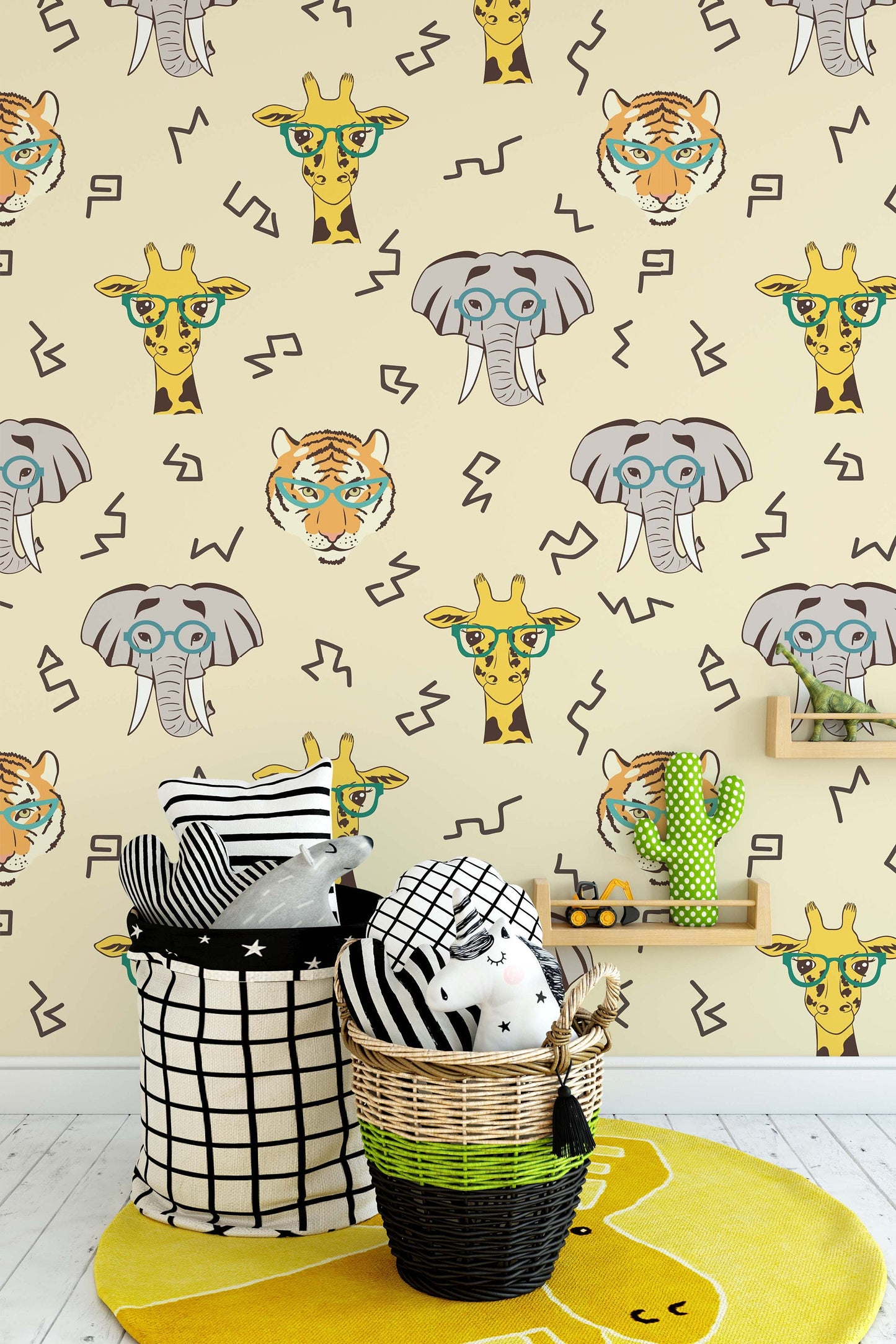 Cute African Animals Giraffe Elephant Tiger Animal Wallpaper Bedroom Children Kids Room Mural Home Decor Wall Art Removable