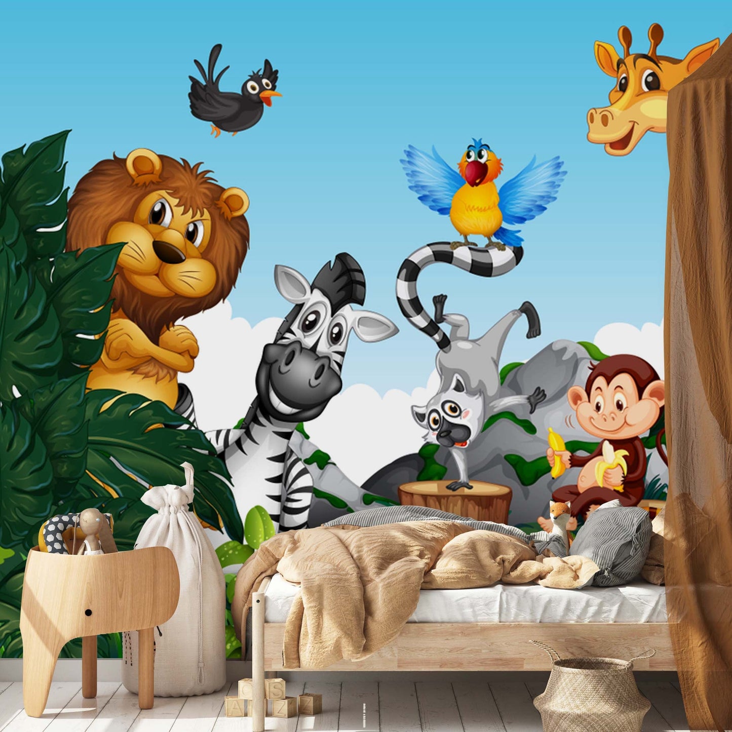 Cute African Animals Wallpaper Animal Kids Room Nursey Bedroom Children Mural Home Decor Wall Art Removable