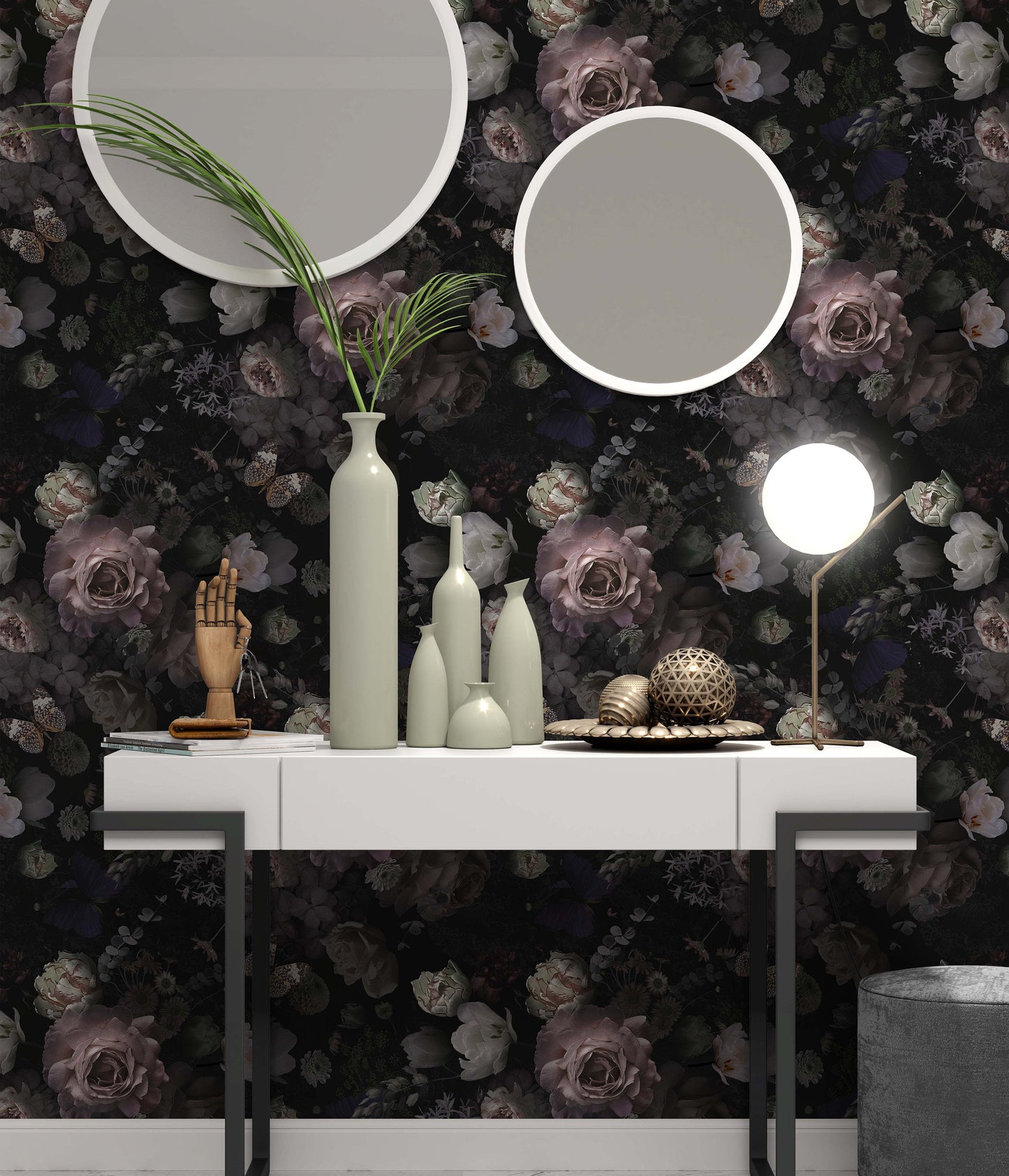 Pink and White Roses Flowers on The Dark Color Background Floral Wallpaper Living Room Cafe Restaurant Office Bedroom Mural Home Wall Art