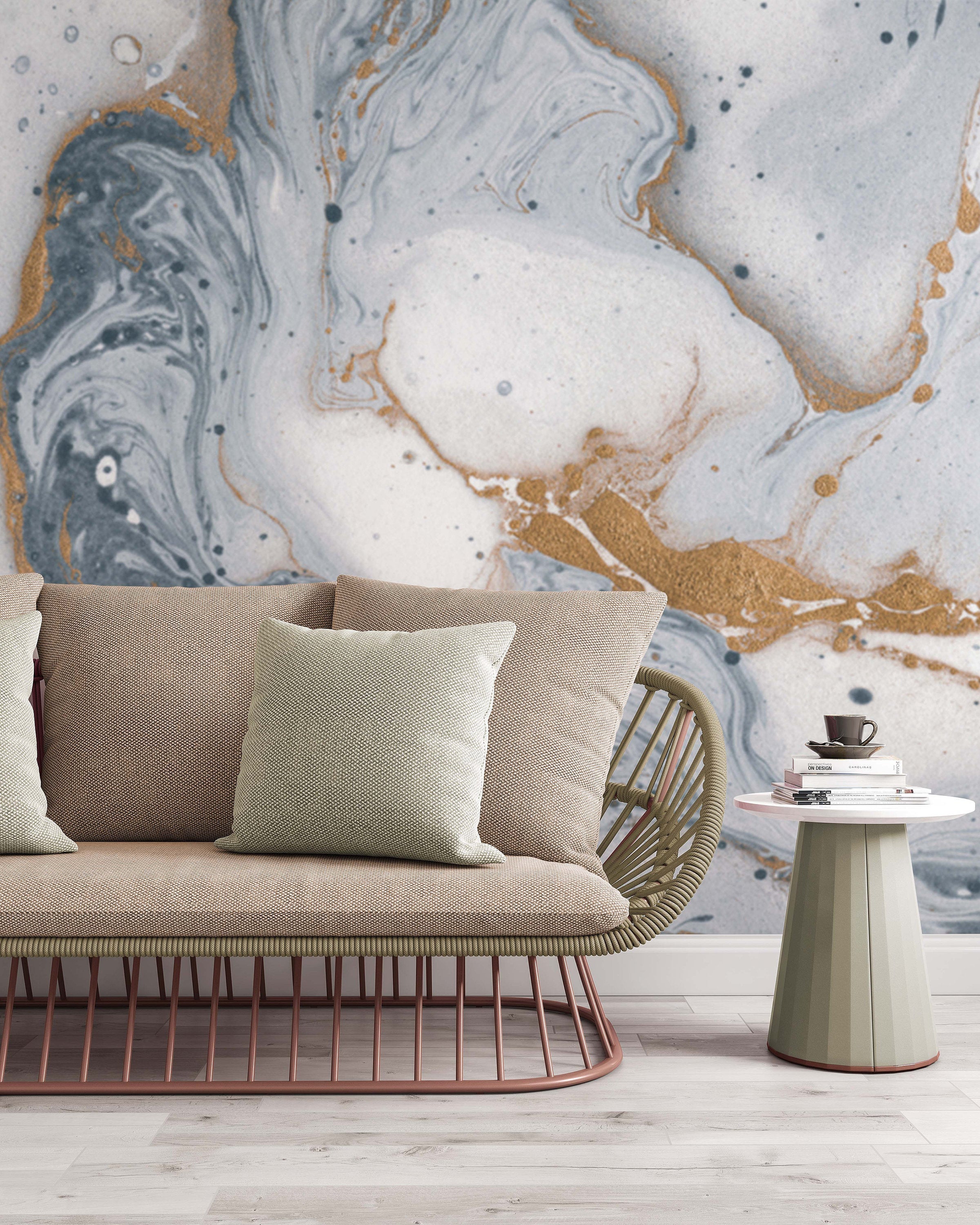 Gray and Golden Paints Abstract Marble Texture Wallpaper Bathroom Restaurant Bedroom Living Room Cafe Office Mural Home Decor Wall Art