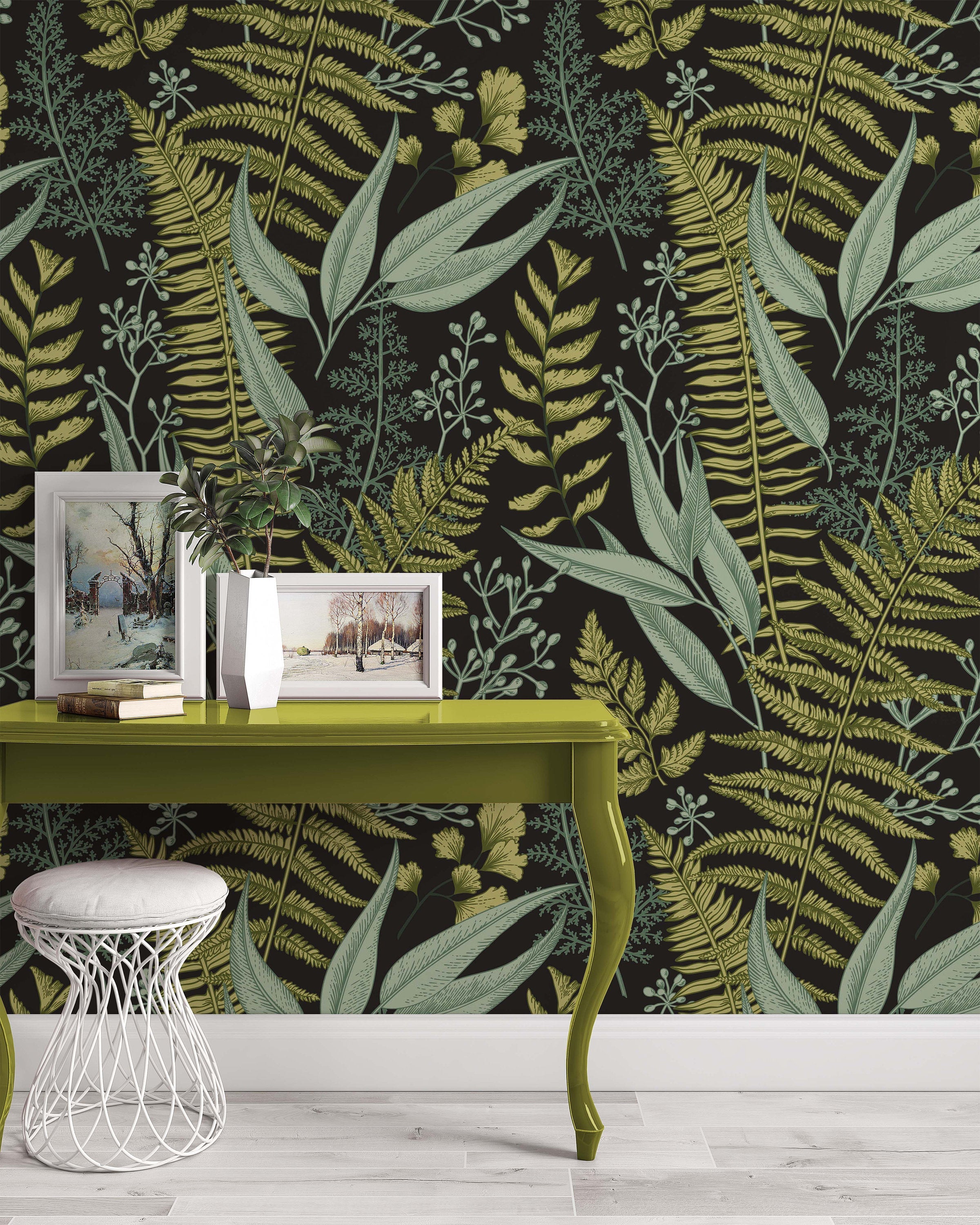 Floral Pattern Vintage Style Leaves Exotic Tropical Plants Wallpaper Restaurant Living Room Cafe Office Bedroom Mural Home Wall Art