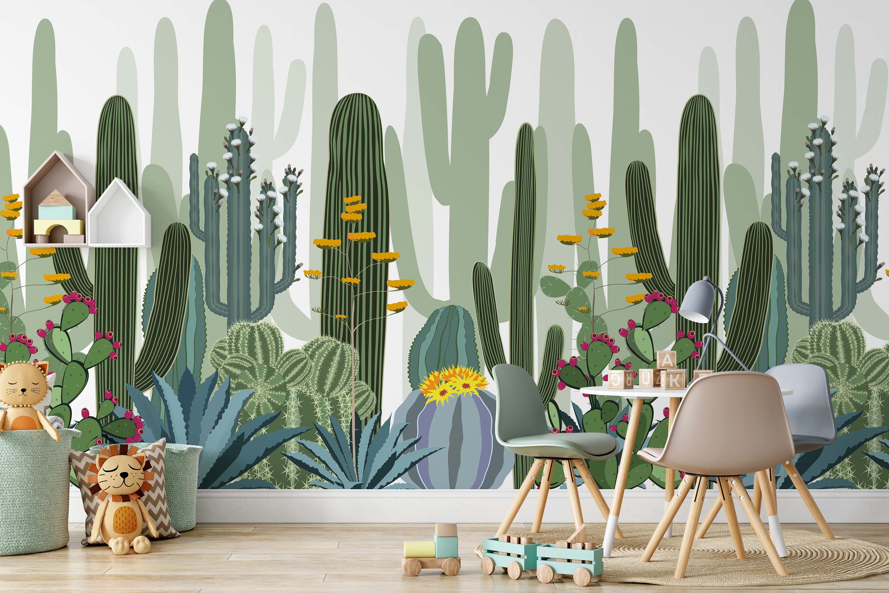 Cactuc Wild Forest Exotic Plants Wallpaper Nursery Children Kids Room Mural Home Decor Wall Art Removable