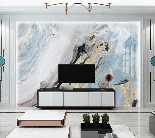 Marble Abstract Design Gray Blue Gold Wallpaper Living Room Bathroom Restaurant Bedroom Cafe Office Mural Home Decor Wall Art