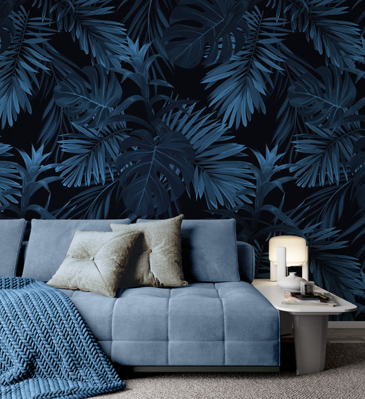 Exotic Tropical Leaves Hawaiian Plants Floral Dark Background Wallpaper Bedroom Living Room Cafe Restaurant Mural Home Decor Wall Art