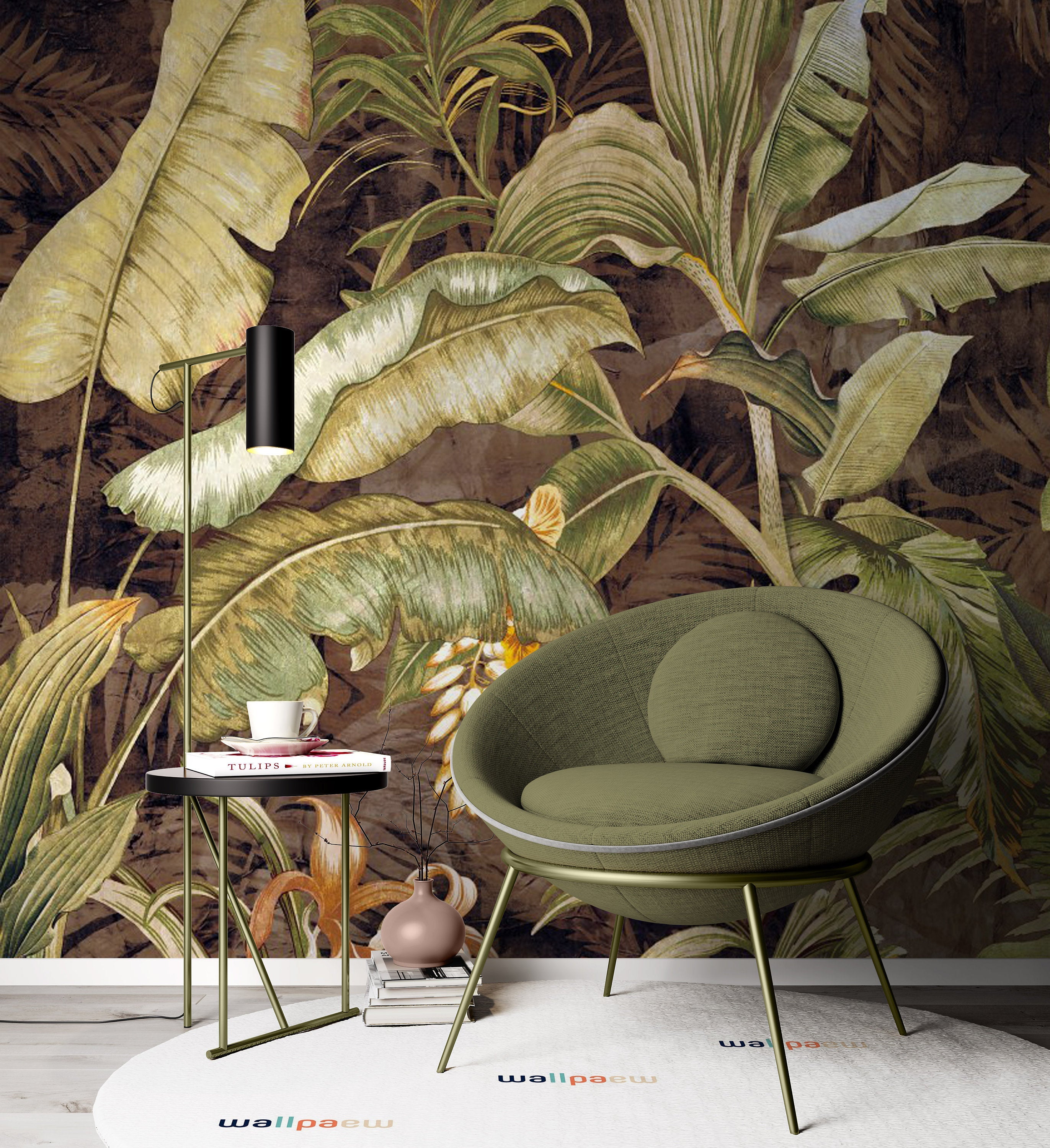 Tropical Exotic Green Plants Vintage Style Leaves Wallpaper Cafe Office Bedroom Restaurant Living Room Mural Home Wall Art Removable