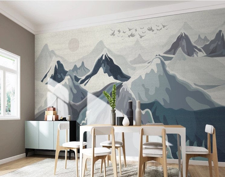 Watercolor Snowy Mountains Birds Wallpaper Cafe Restaurant Decoration Living Room Bedroom Wall Covering Mural Home Decor Art