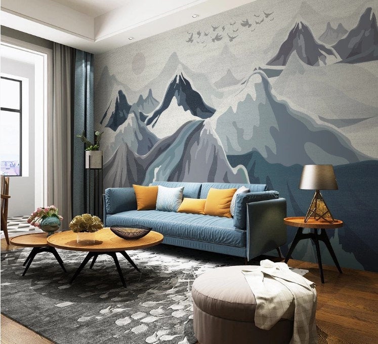 Watercolor Snowy Mountains Birds Wallpaper Cafe Restaurant Decoration Living Room Bedroom Wall Covering Mural Home Decor Art